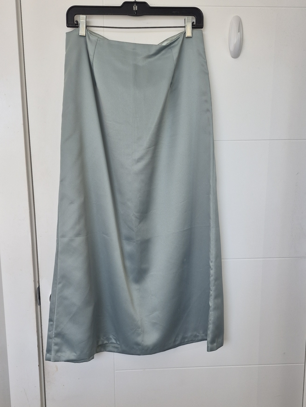 Satin A-Line Midi Skirt in Pale Sage